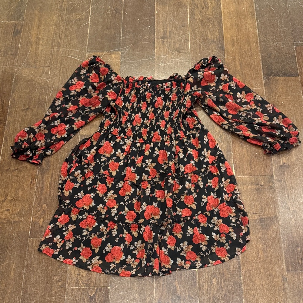 Francesca's Collections Floral Mini Dress with Puff Sleeves
